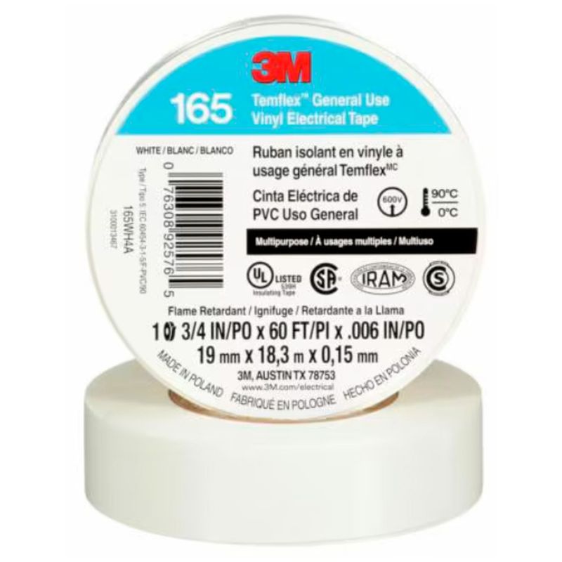 3M - Cinta Aisladora Temflex 165 19mm x 9,14 metros Blanca 3M