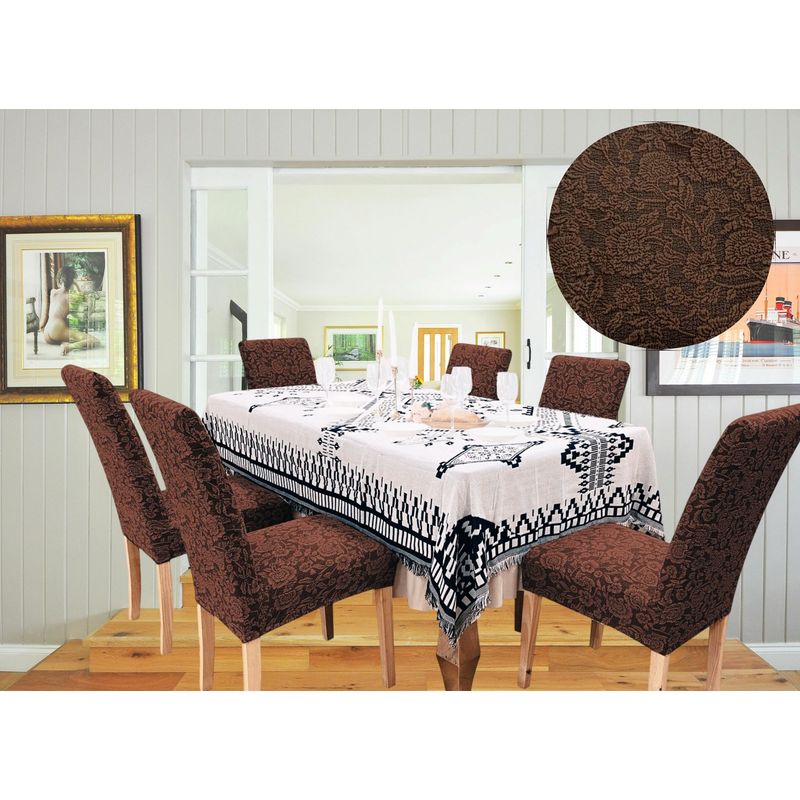 GENERICO - PACK DE 6 FUNDAS CUBRE SILLAS DE COMEDOR FLORES CAFÉ