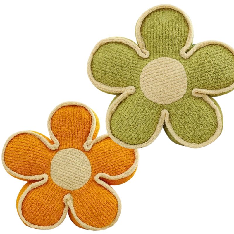 GENERICO - SET DE 4 COJINES DISEÑO FLOR COLOR NARANJAVERDE