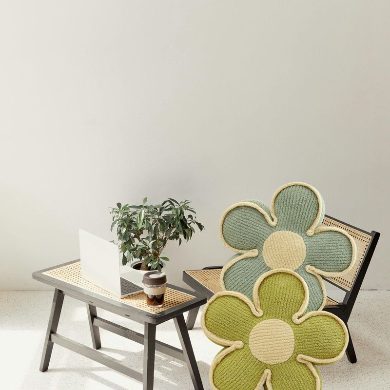 GENERICO - SET DE 4 COJINES DISEÑO FLOR COLOR AZULVERDE
