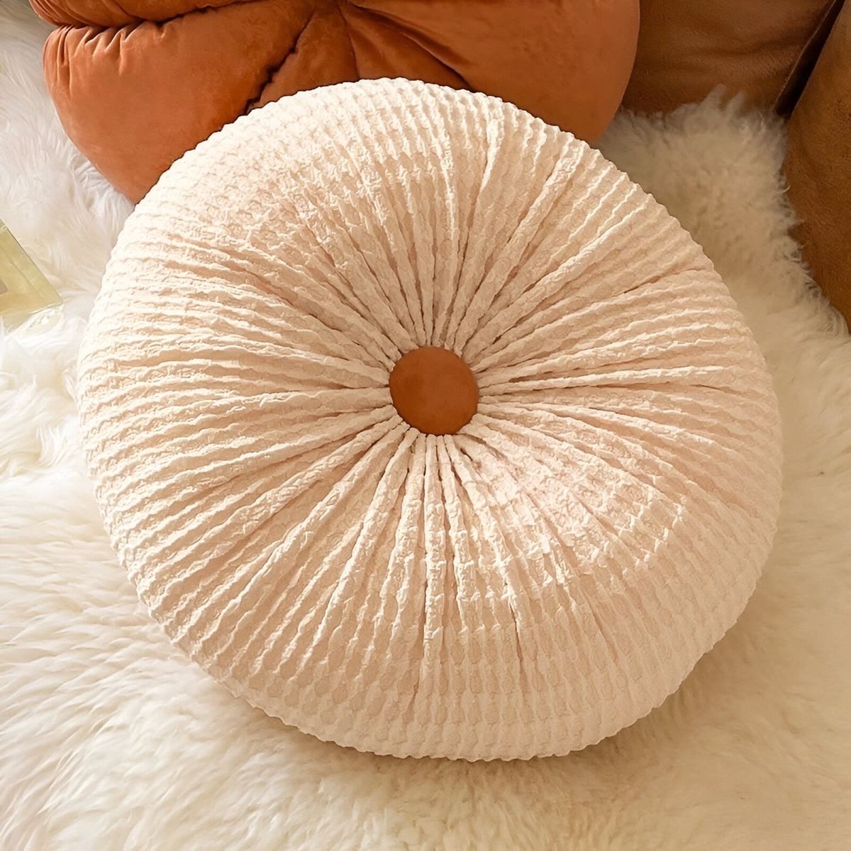 GENERICO - SET DE 2 COJINES DISEÑO BOTON COLOR BEIGE