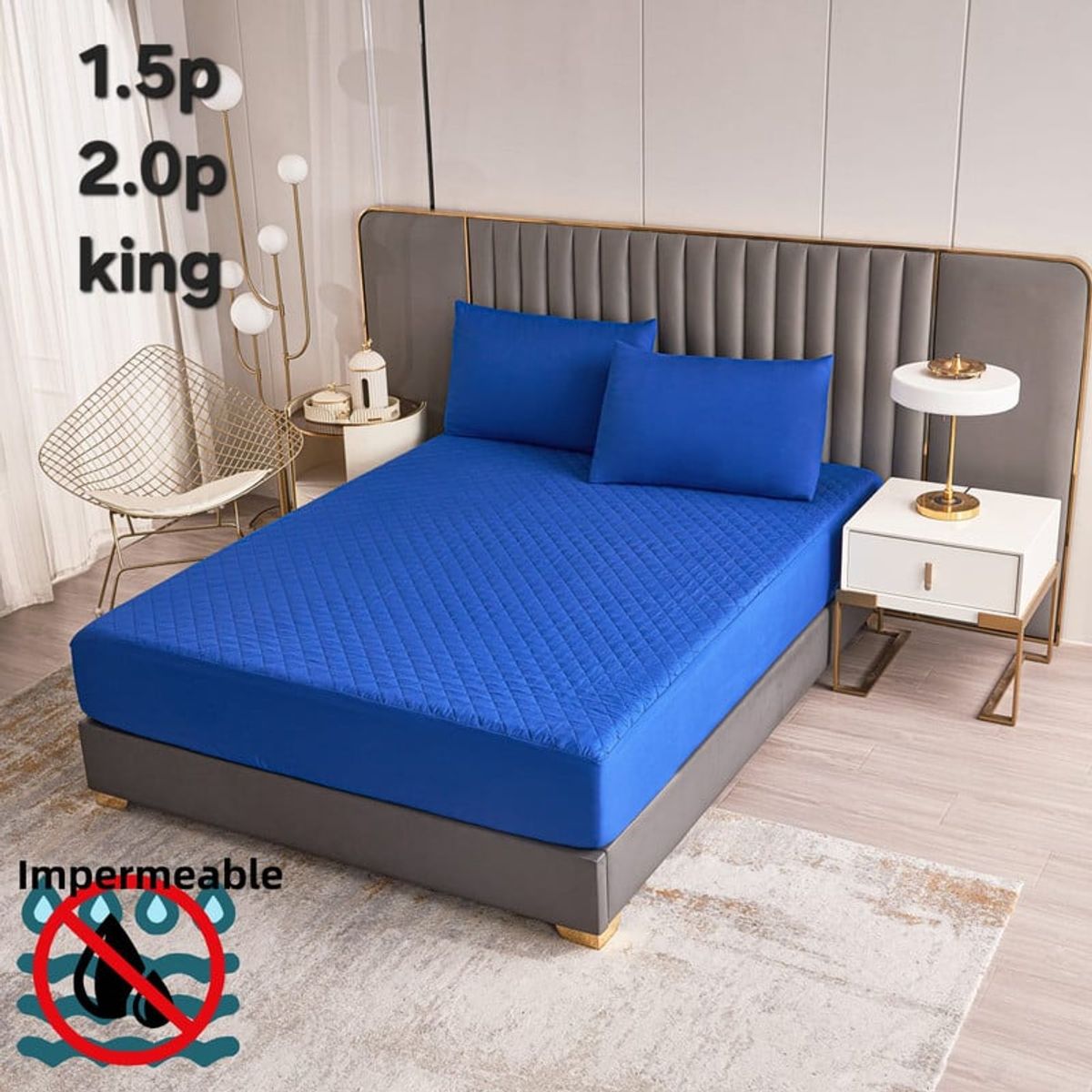 ANGELES DEL HOGAR - Cubre Colchon  Impermeable 2 Plaza  Azul