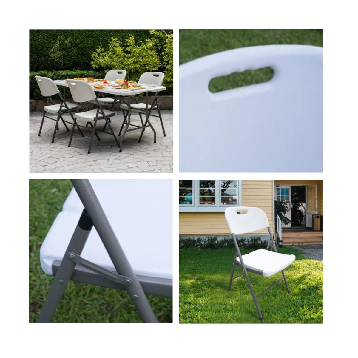 CELTA - Silla plegable plástica Blanca 180 kg set x4 unidades