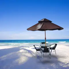 GENERICO - Juego de Silla + Mesa + Sombrilla color Marrón HW21