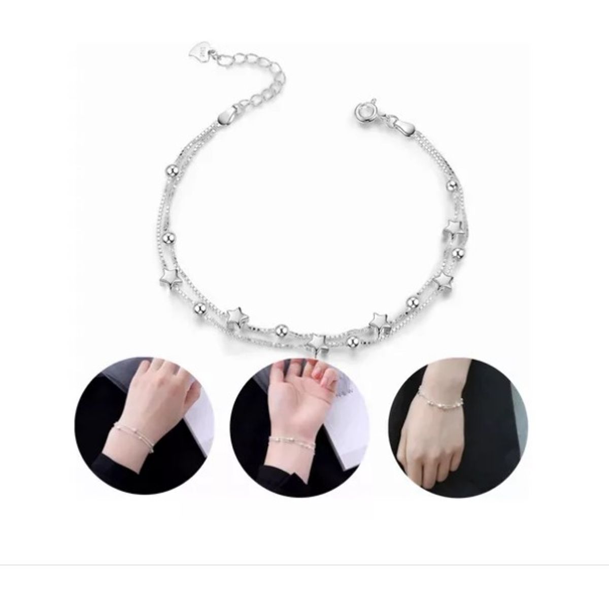 GENERICO - Pulsera Estrellas Y Esferas De Plata 925