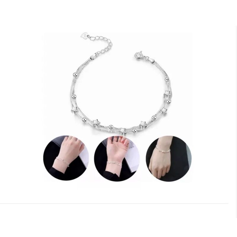 GENERICO - Pulsera Estrellas Y Esferas De Plata 925