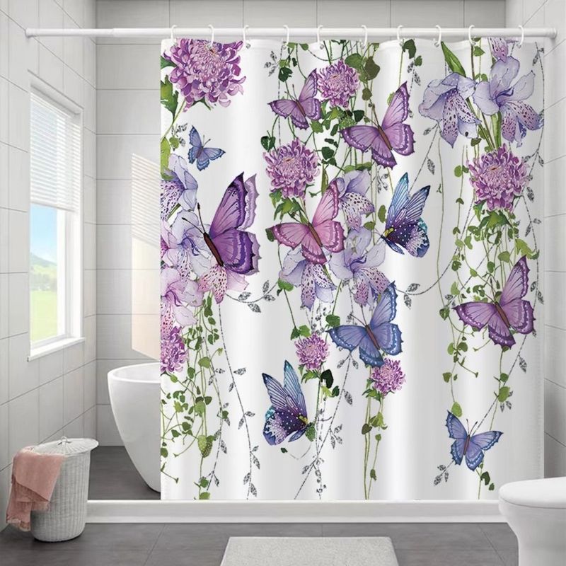 GENERICO - Cortina Baño Tela Impermeable 180 x 180 cm - Mundo Mariposas