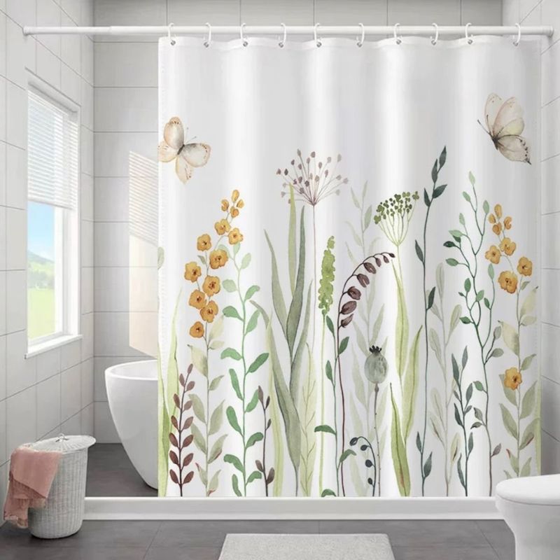 GENERICO - Cortina Baño Tela Impermeable 180 x 180 cm - Flores Mariposa