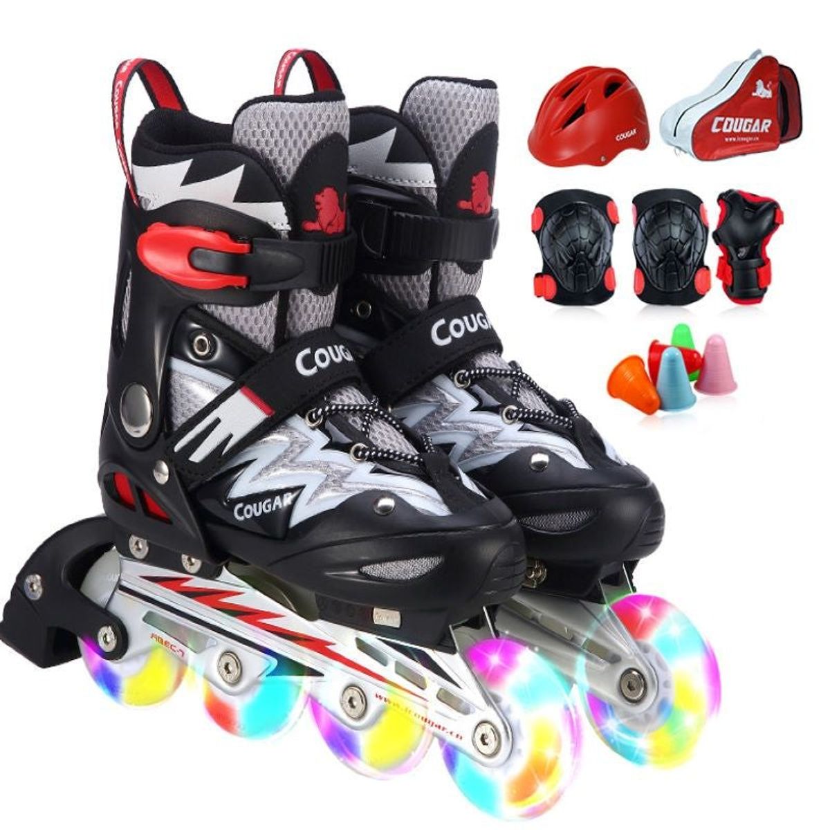 COUGAR - Patines LED Roller + Accesorios Rosados