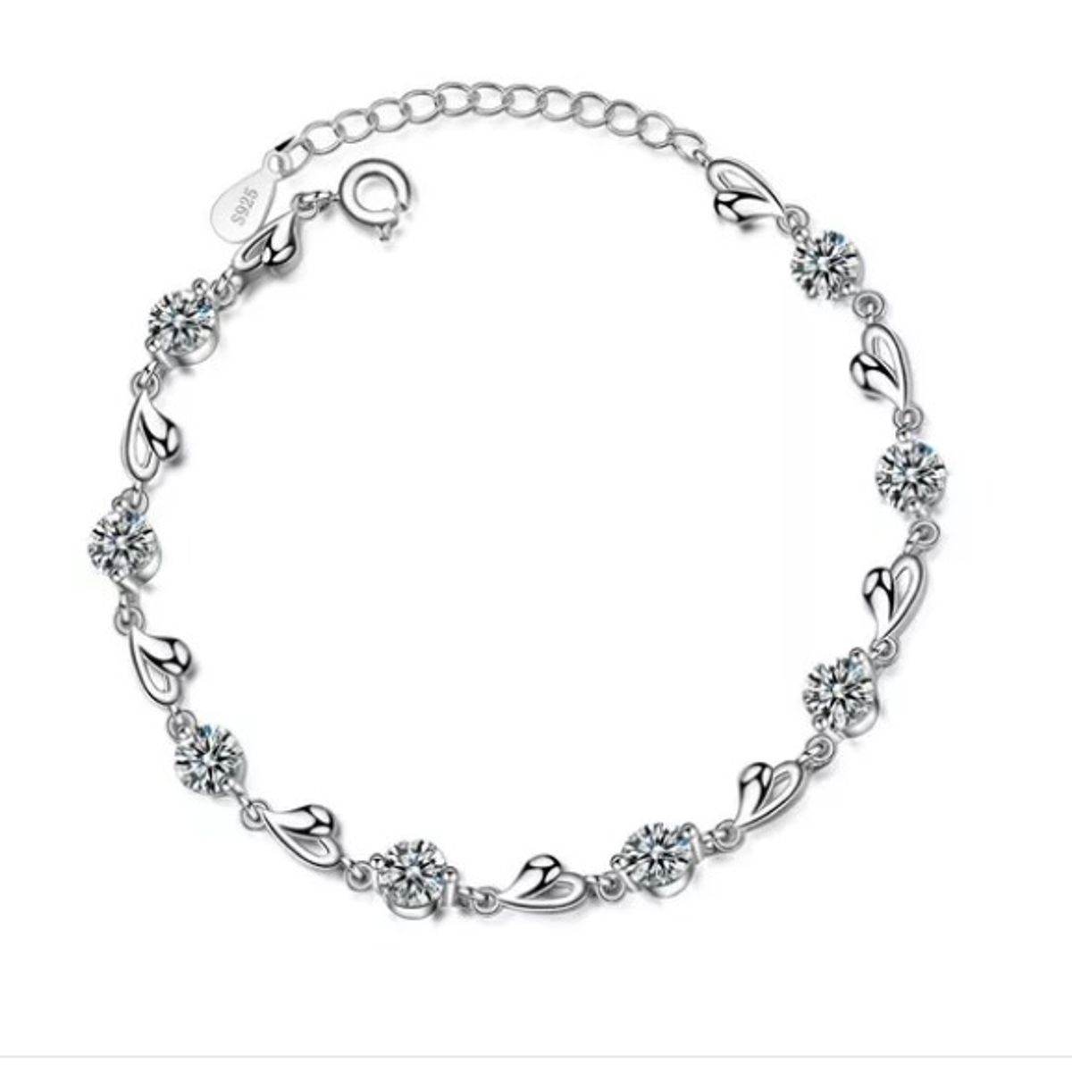 GENERICO - Pulsera Plata 925 Cristales Corazón Fino