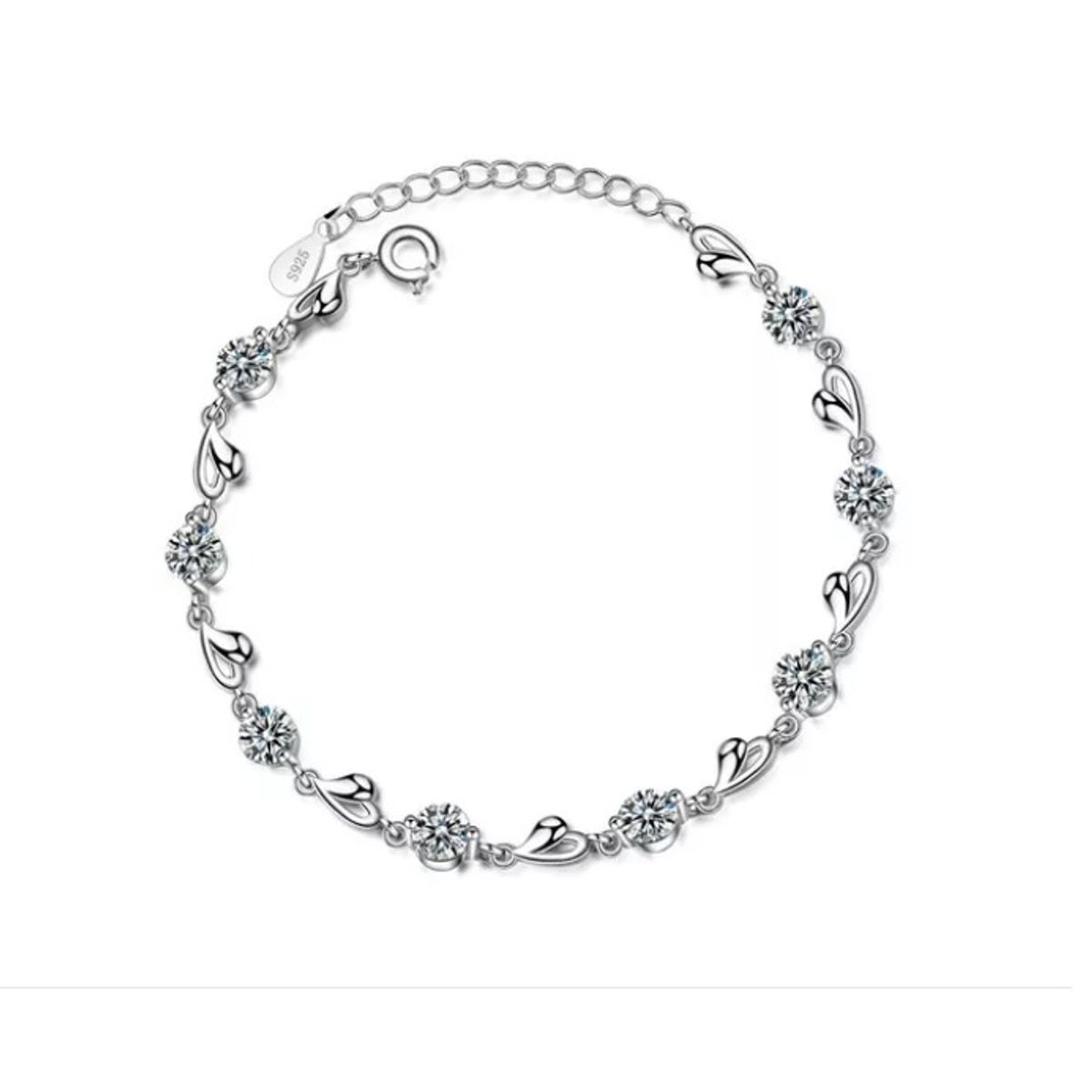 GENERICO - Pulsera Plata 925 Cristales Corazón Fino
