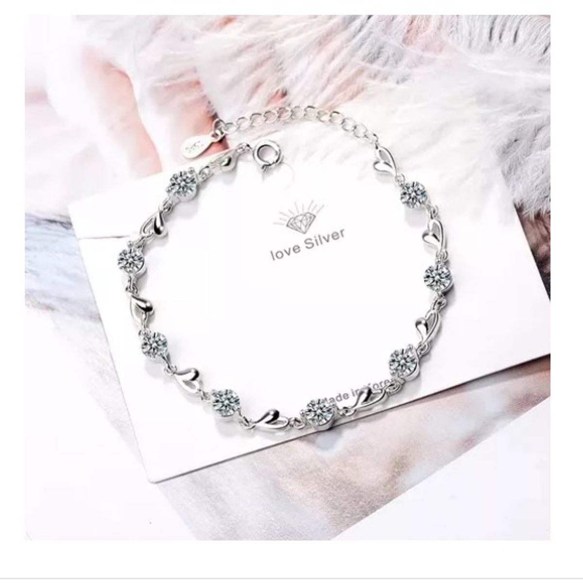 GENERICO - Pulsera Plata 925 Cristales Corazón Fino