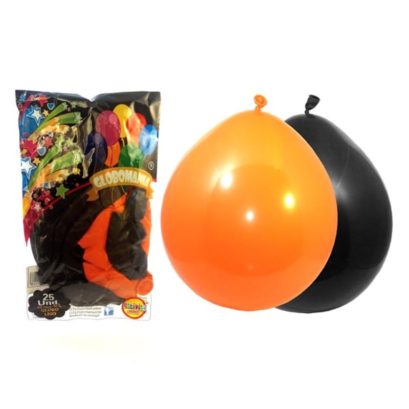 GENERICO - GLOBO 09 STANDARD B NEGRO/NARANJA X 25 UNI