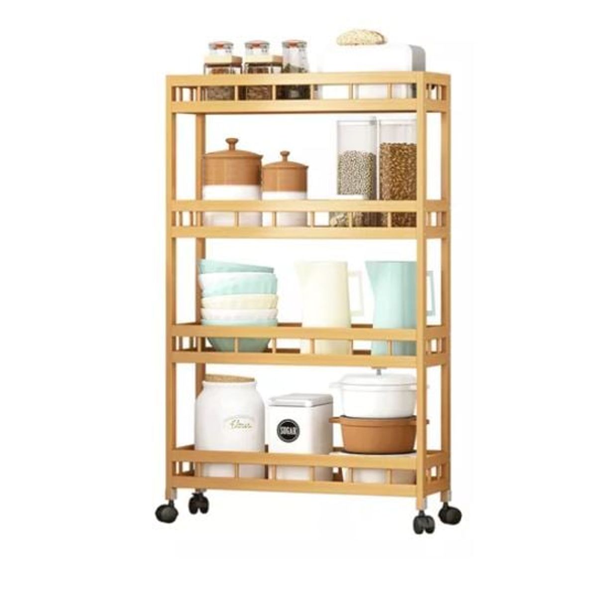 IDEEHOUSE - Estante Con Ruedas Organizador 4 Niveles Bambú Baño Cocina