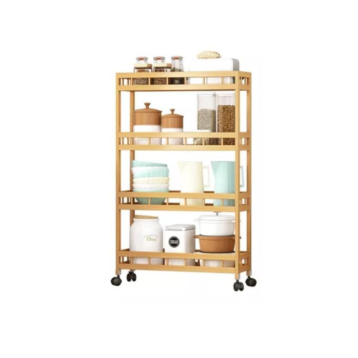 IDEEHOUSE - Estante Con Ruedas Organizador 4 Niveles Bambú Baño Cocina