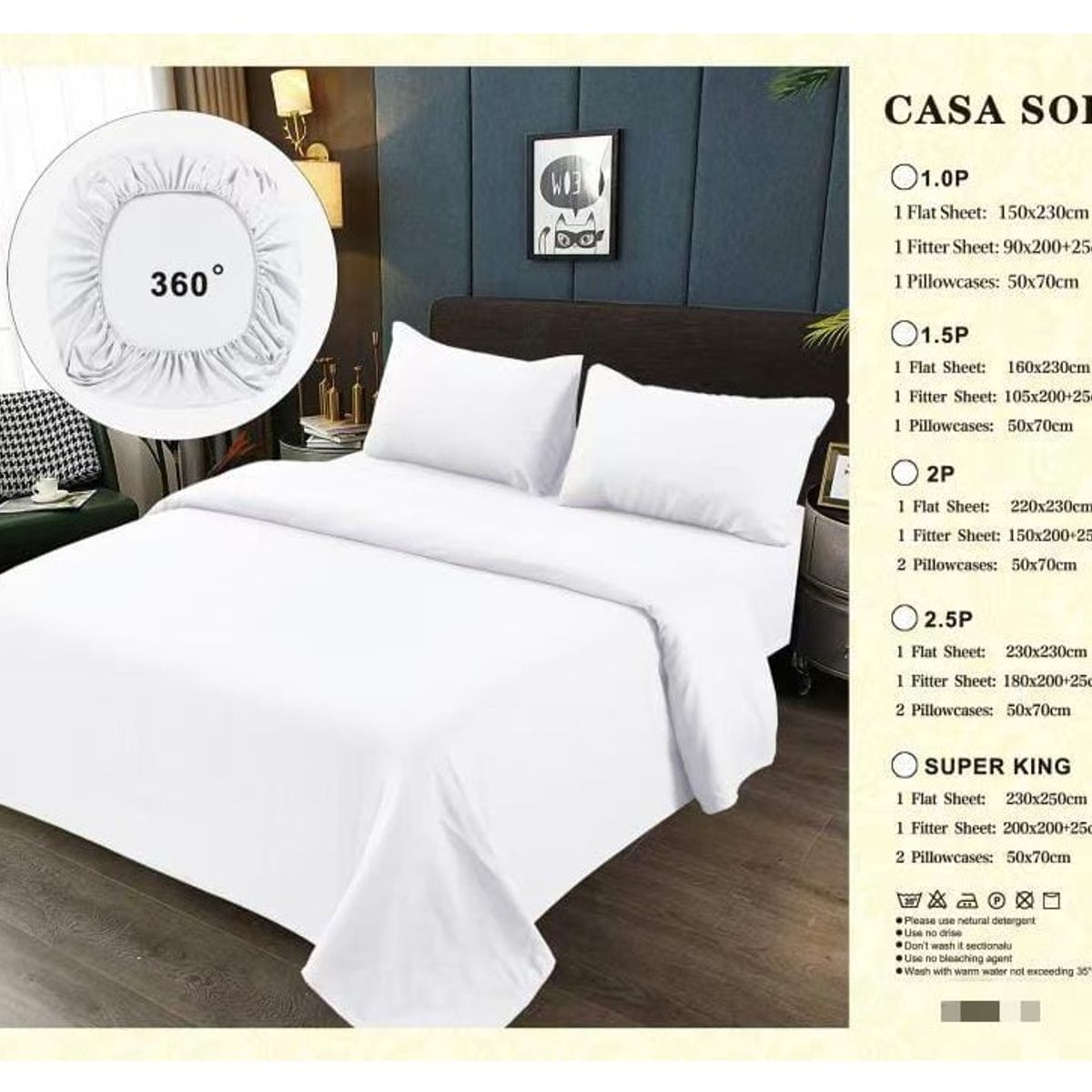 COMPRAPO - Juego de Sábanas Súper King Blanco Liso Casa Sol