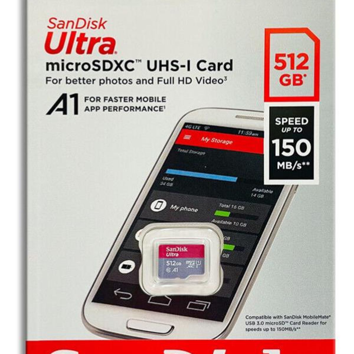 SANDISK - Tarjeta de Memoria Sandisk Ultra Micro SD 512GB 150Mbs A1