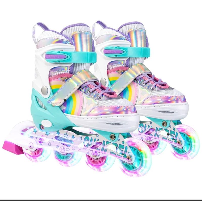 GENERICO - Patines En Linea Roller Arcoiris Turquesa Ruedas Led Talla S
