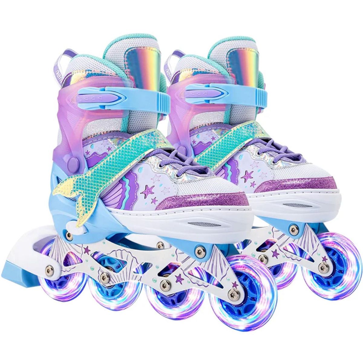 GENERICO - Patines En Linea Roller Estrellas Lila Ruedas Led Talla M