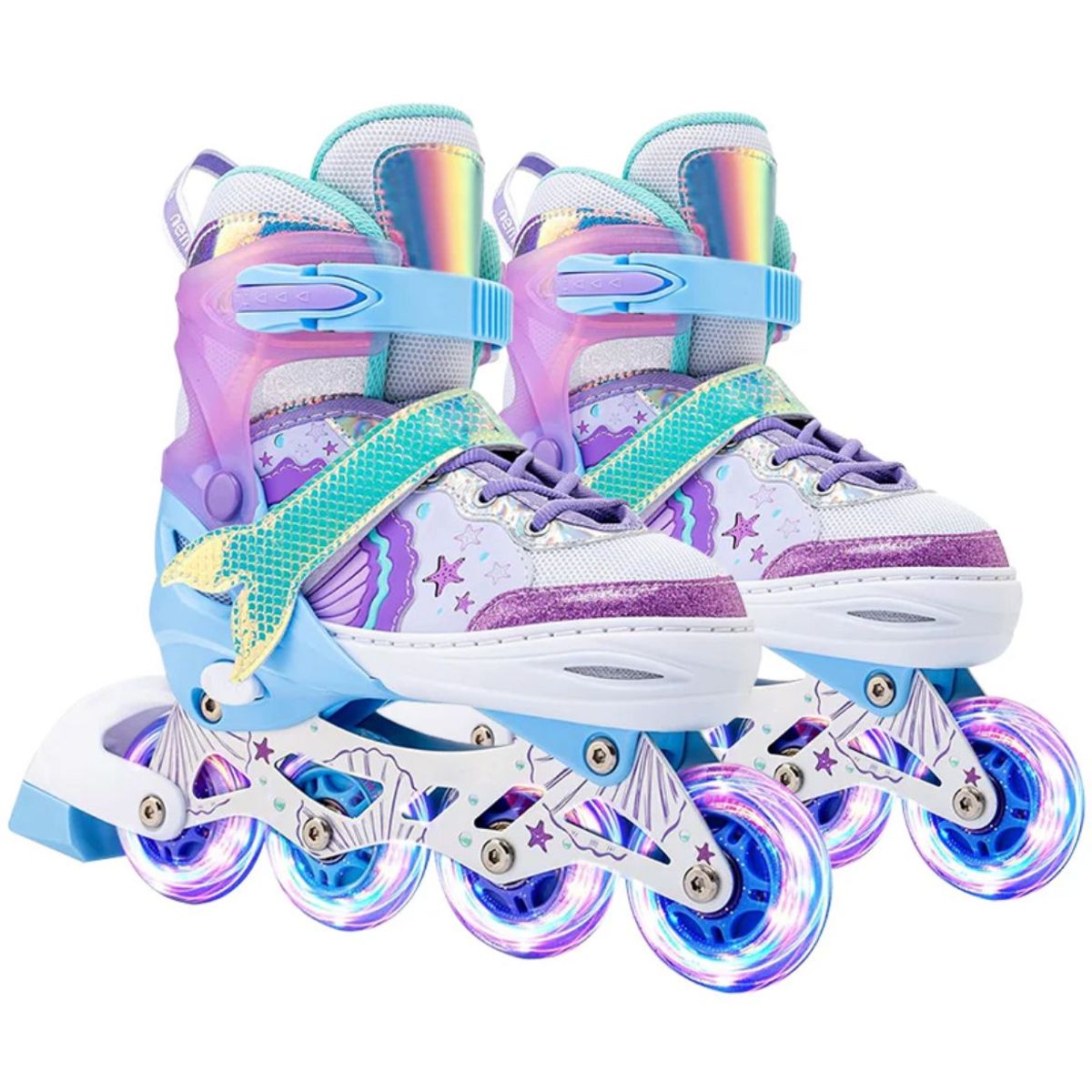 GENERICO - Patines En Linea Roller Estrellas Lila Ruedas Led Talla M