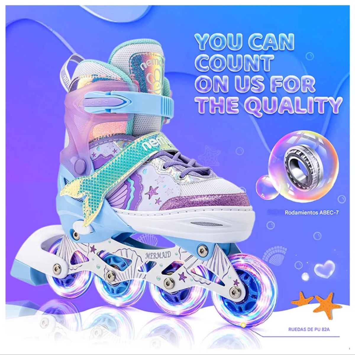 GENERICO - Patines En Linea Roller Estrellas Lila Ruedas Led Talla M