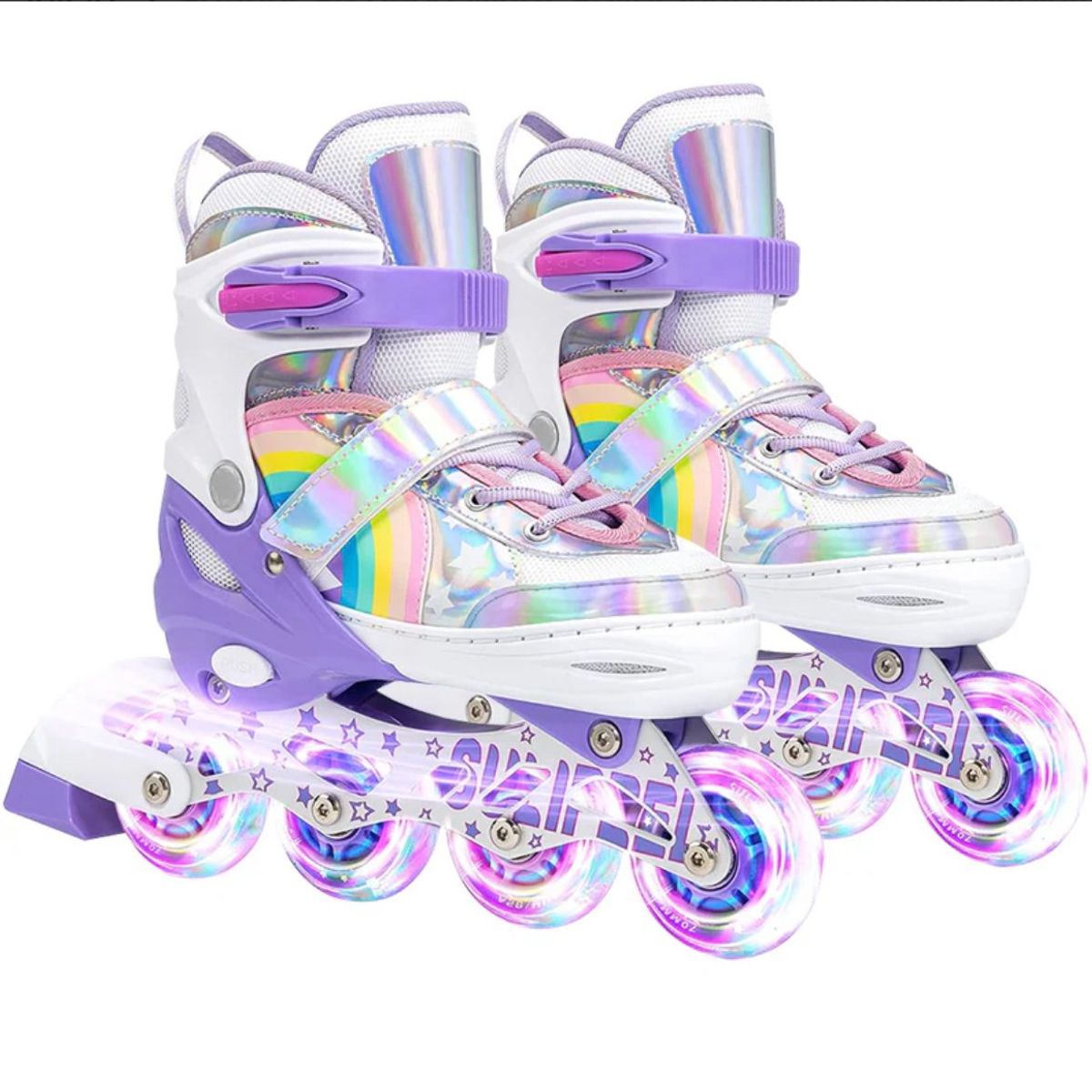 GENERICO - Patines En Linea Roller Arcoiris Lila Ruedas Led Talla S