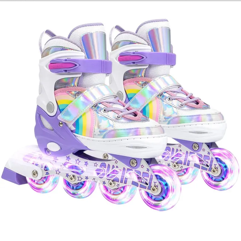 GENERICO - Patines En Linea Roller Arcoiris Lila Ruedas Led Talla S