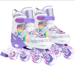 GENERICO - Patines En Linea Roller Arcoiris Lila Ruedas Led Talla S