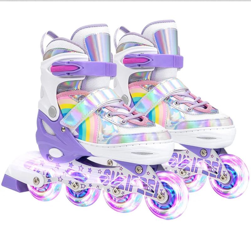 GENERICO - Patines En Linea Roller Arcoiris Lila Ruedas Led Talla M