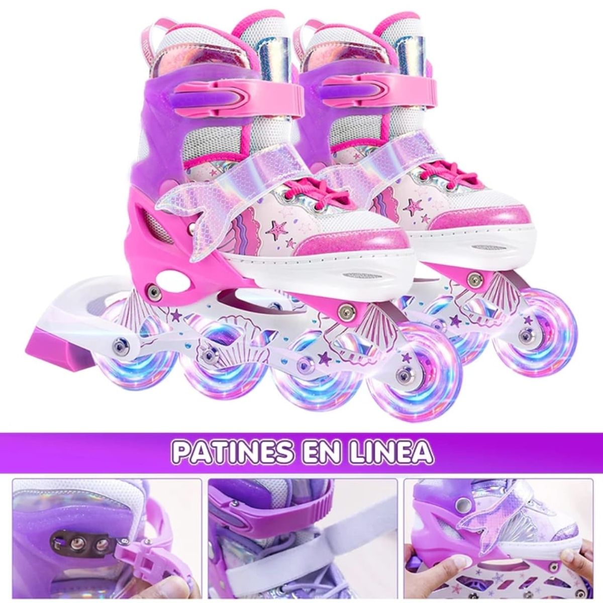GENERICO - Patines En Linea Roller Estrellas Fucsia Ruedas Led Talla M