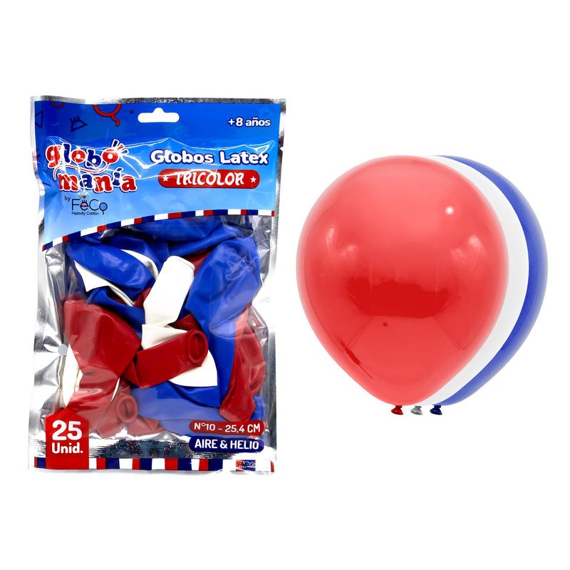 GENERICO - GLOBO 10 BLANCO/ROJO/AZUL X25UNI