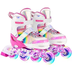 GENERICO - Patines En Linea Roller Arcoiris Rosado Ruedas Led Talla M