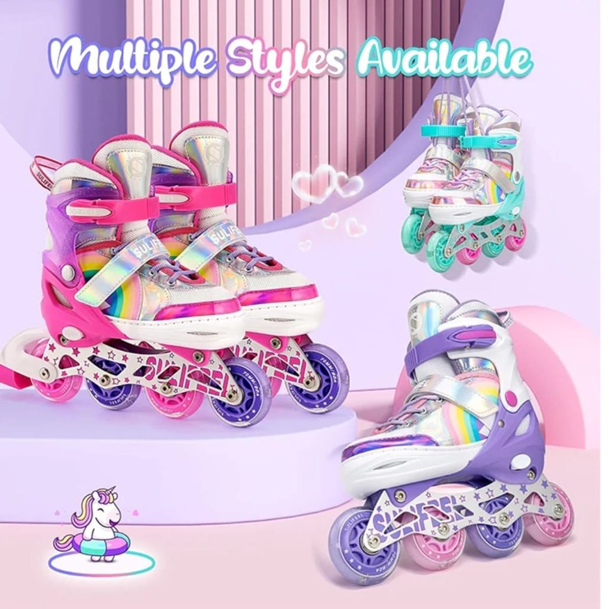GENERICO - Patines En Linea Roller Arcoiris Rosado Ruedas Led Talla M