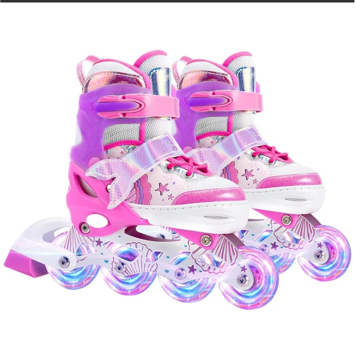 GENERICO - Patines En Linea Roller Estrellas Fucsia Ruedas Led Talla S