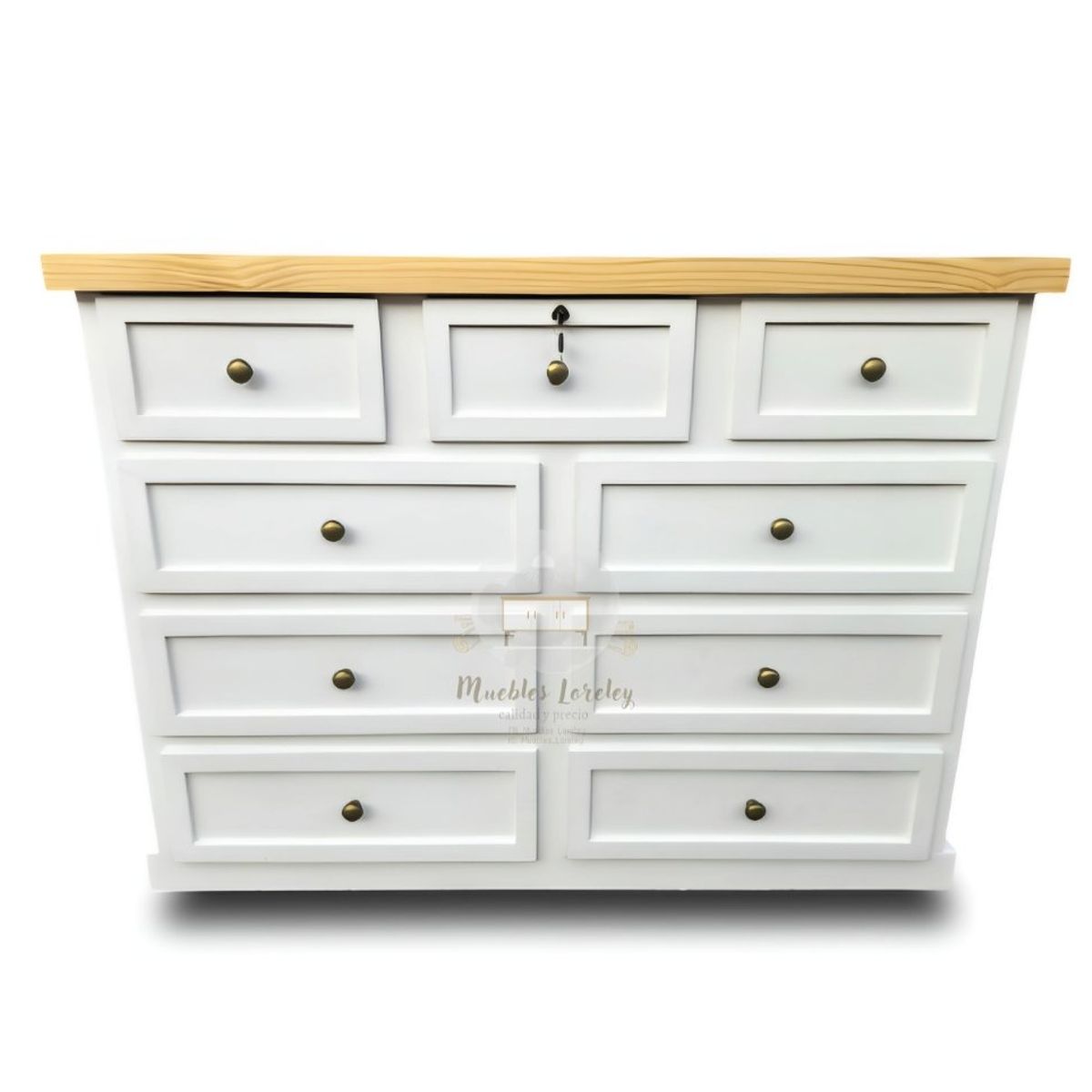 RUSTIC STYLE - CÓMODA MADERA 9 CAJONES LÚMINA BLANCA Y NATURAL + TIRADORES DELUXE