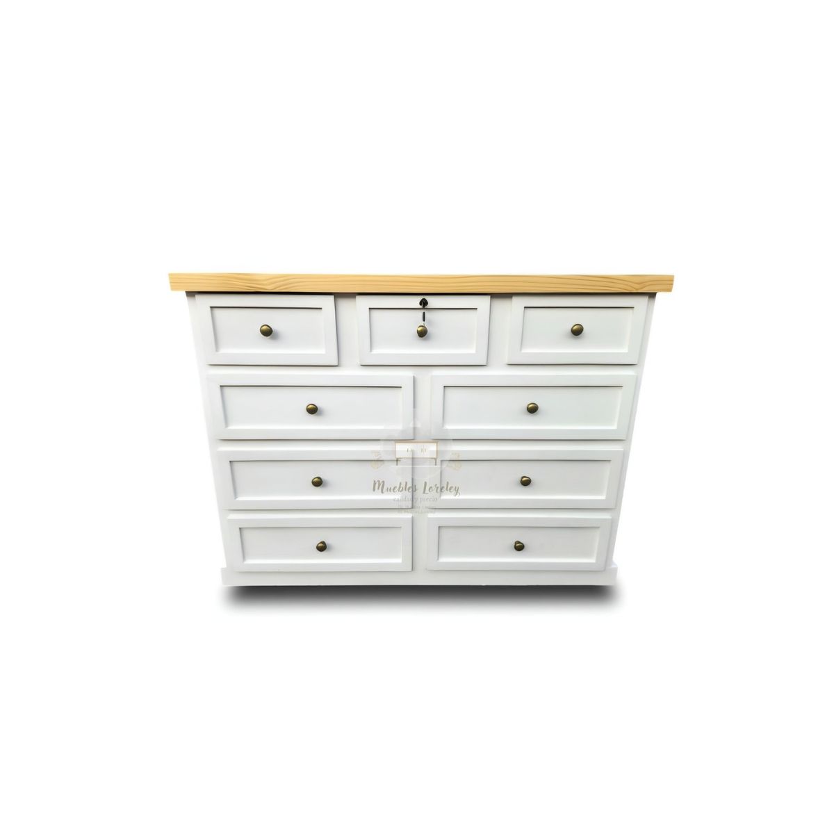 RUSTIC STYLE - CÓMODA MADERA 9 CAJONES LÚMINA BLANCA Y NATURAL + TIRADORES DELUXE