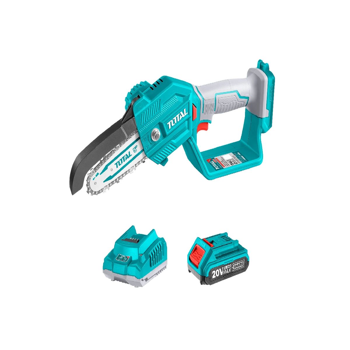 TOTAL TOOLS - Sierra Podadora 5 Pulgadas + Bat 2ah + Cargador + 3 Acce TOTAL TOOLS