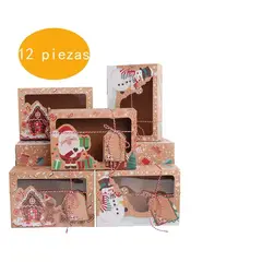 GENERICO - 12 Cajas Galletas Con Ventana Navidad Kraft Regalo Adornos