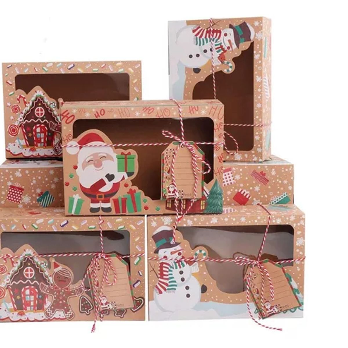 GENERICO - 12 Cajas Galletas Con Ventana Navidad Kraft Regalo Adornos