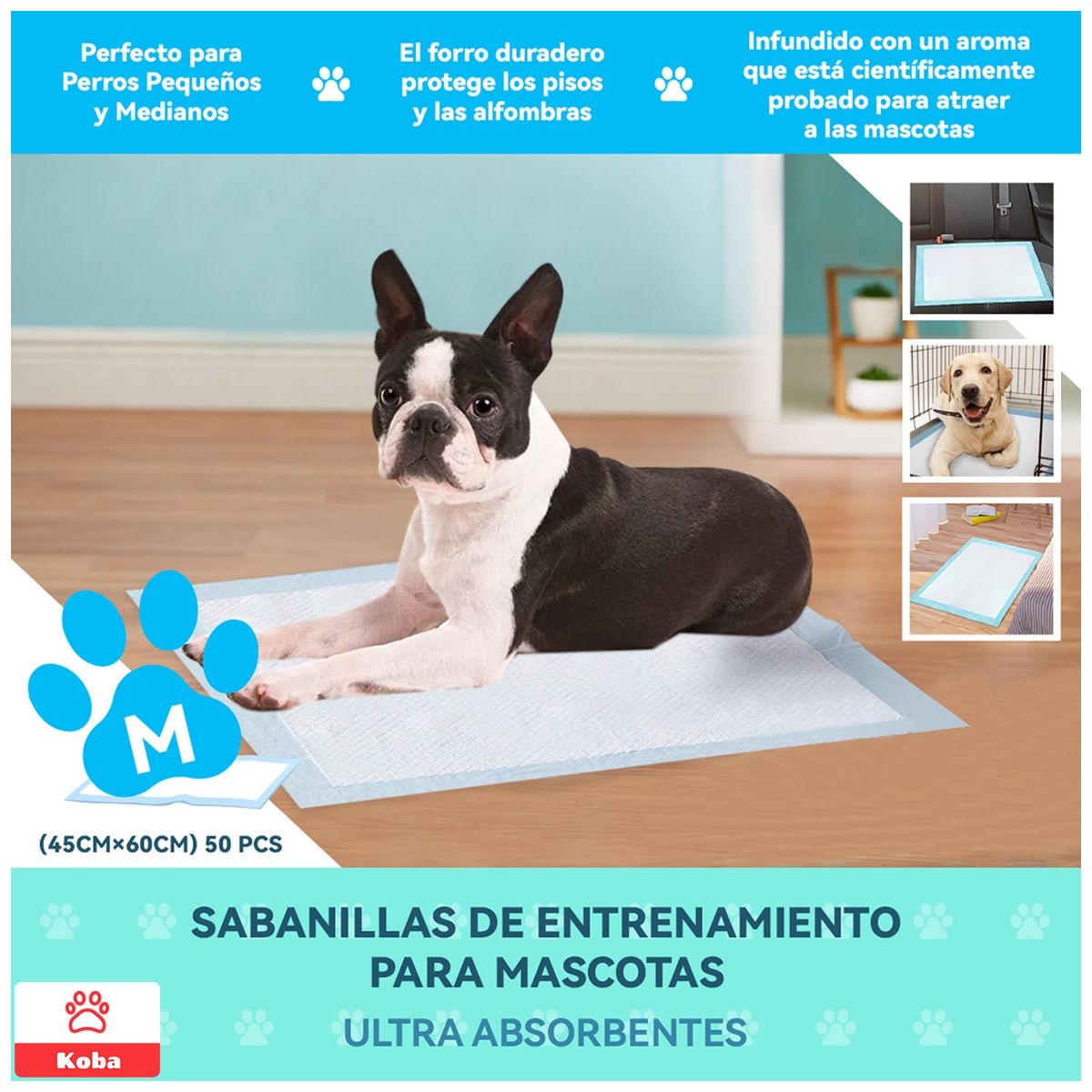 KOBA - 100 Pañales Sabanillas Entrenamiento Perro Talla M 45x60cm