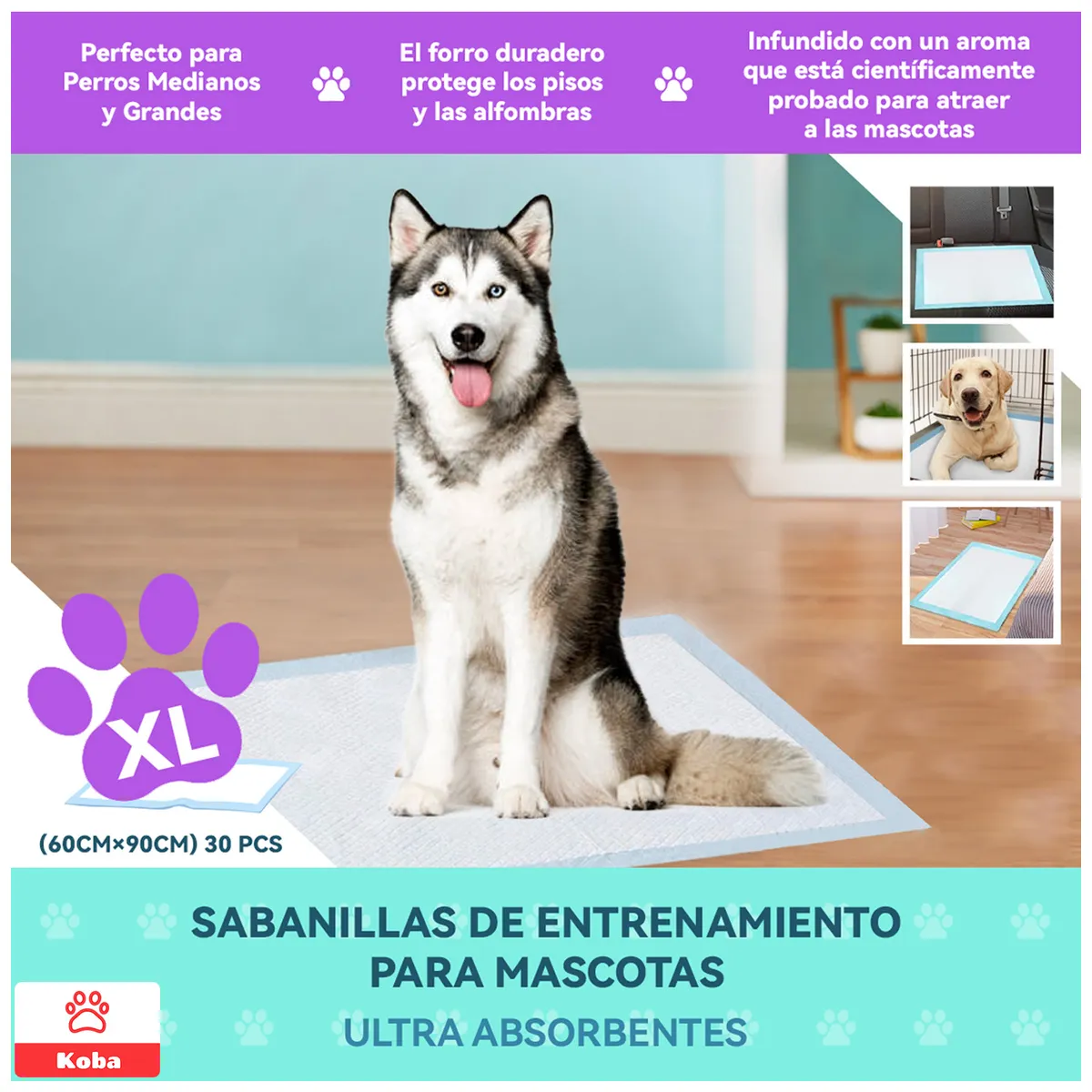 KOBA - 90 Pañales Sabanillas Entrenamiento Perro Grande XL 90x60cm