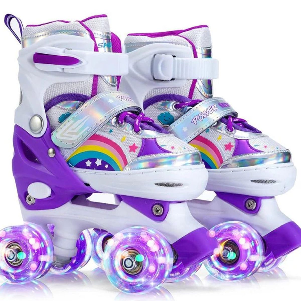 GENERICO - Patines 4 Ruedas Arcoiris Morados Ruedas Led Talla M