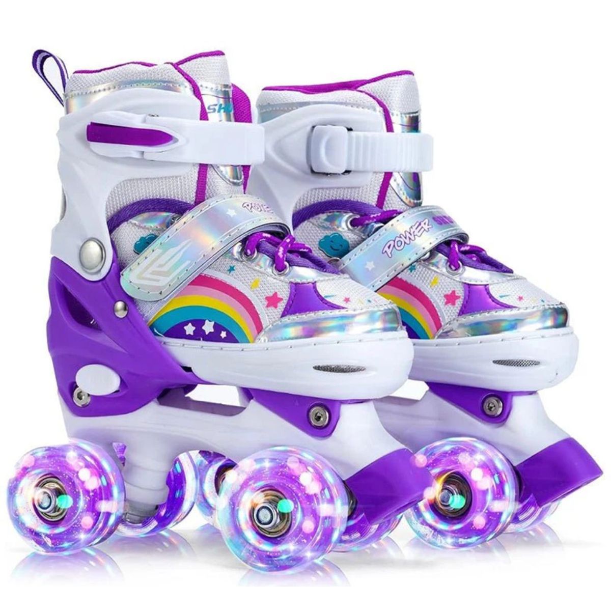 GENERICO - Patines 4 Ruedas Arcoiris Morados Ruedas Led Talla M