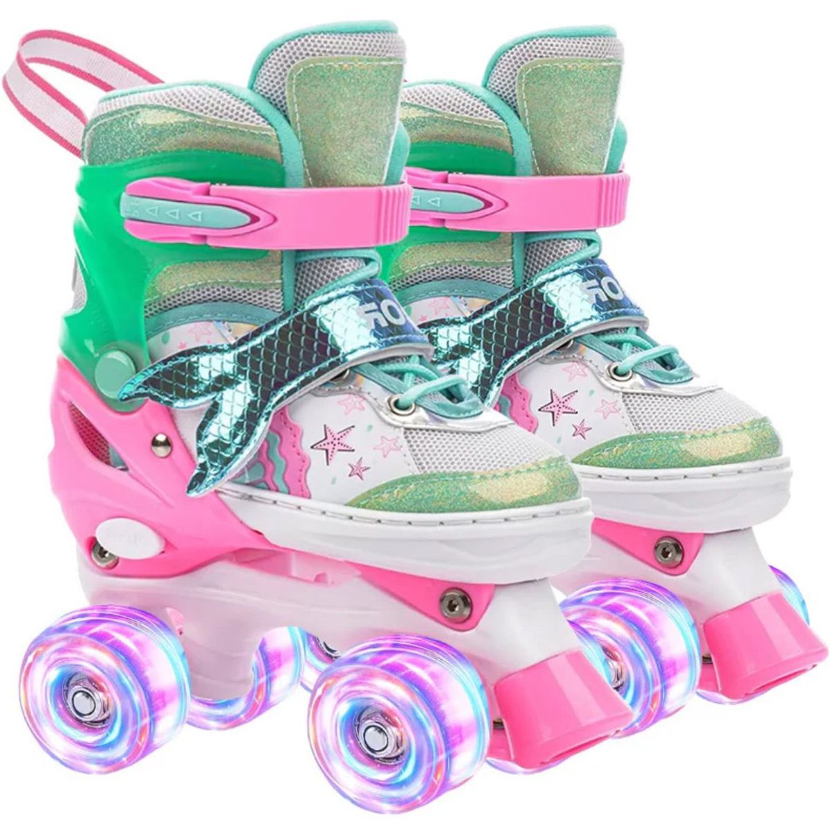 GENERICO - Patines 4 Ruedas Sirenas Verdes Ruedas Led Talla S