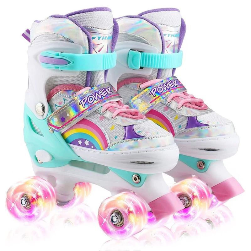 GENERICO - Patines 4 Ruedas Arcoiris Turquesa Ruedas Led Talla M