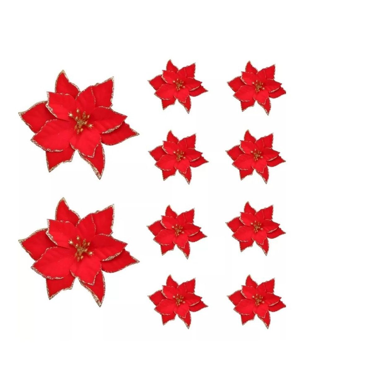 GENERICO - Pack X10 Flores Navideña Adorno De Navidad Decoracion Arbol Rojo