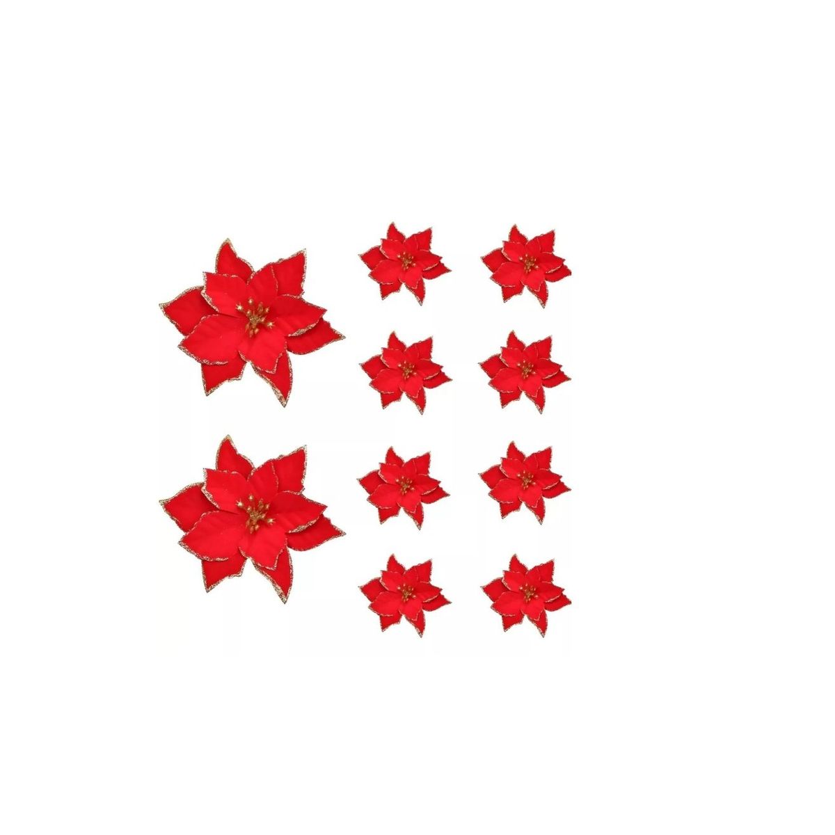 GENERICO - Pack X10 Flores Navideña Adorno De Navidad Decoracion Arbol Rojo
