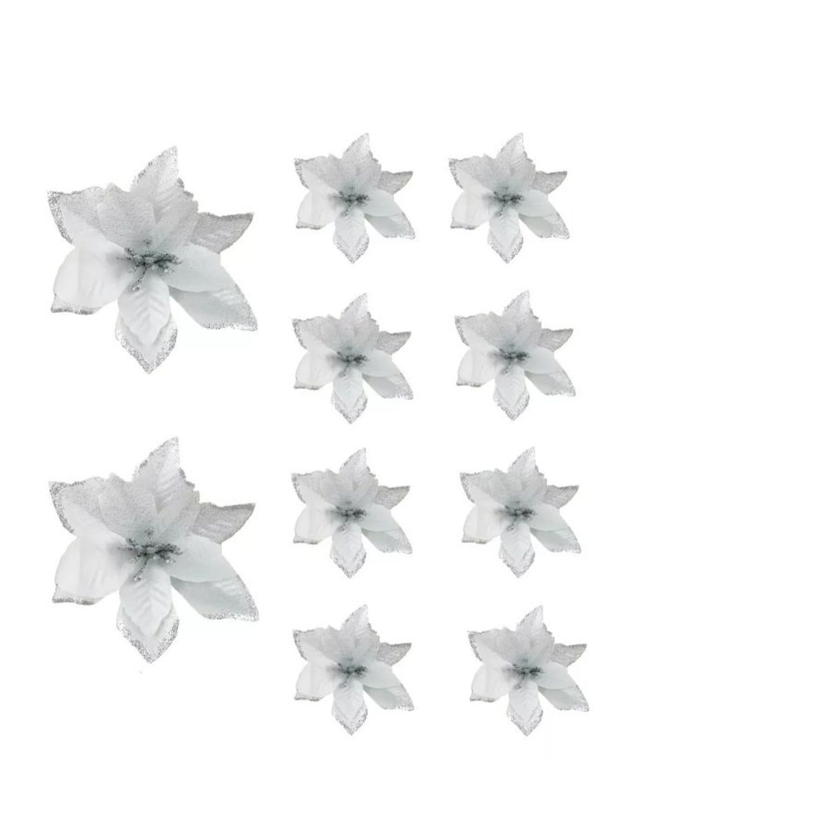 GENERICO - Pack X10 Flores Navideña Adorno De Navidad Decoracion Arbol Gris