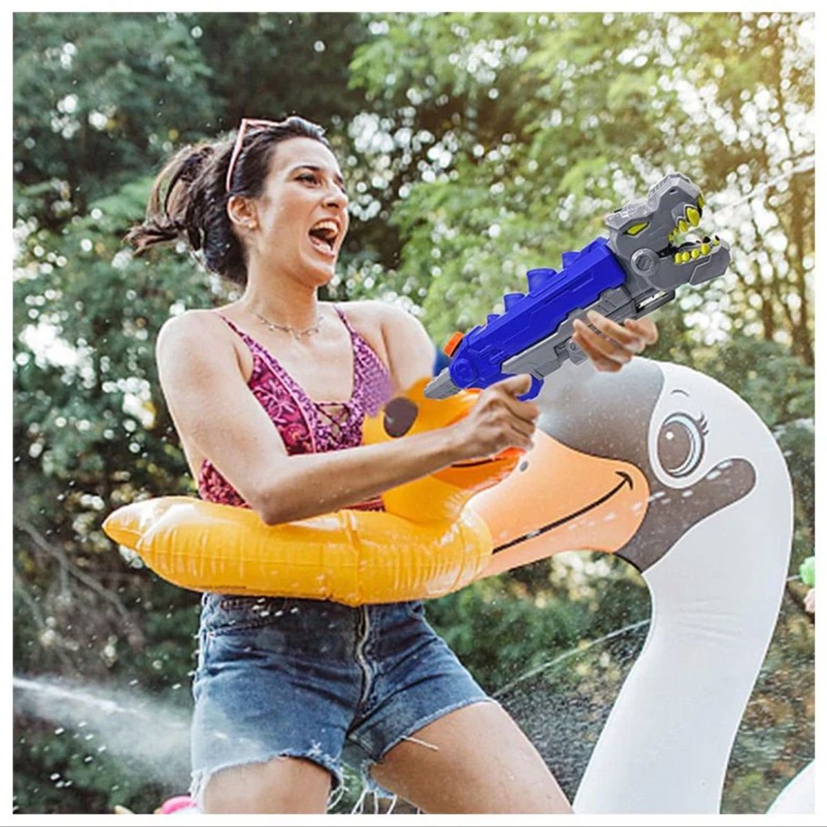 GENERICO - Pistola Lanza Agua Dinosaurio Rex Azul Juguete Verano