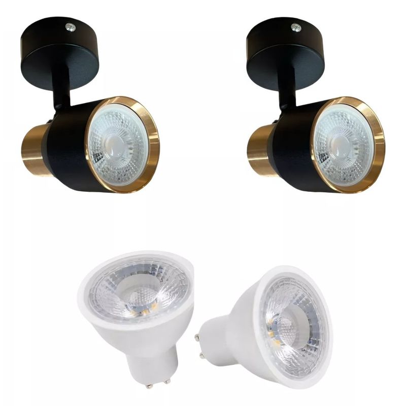 WANT - Pack X2 Foco Aplique Dirigible Porta GU10 + Ampolletas Luz Cálida